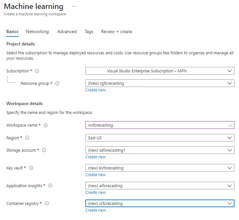 Machine Learning workspace