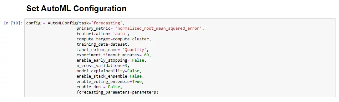 set AutoML configuration.