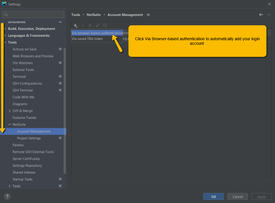 adds your account to the account table