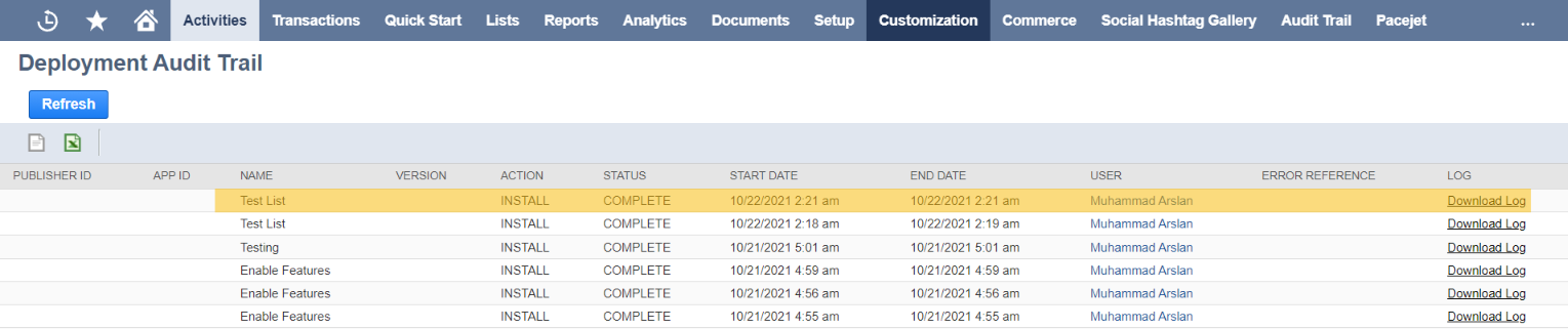 this image show's the deployment Audit Trail - WebStorm