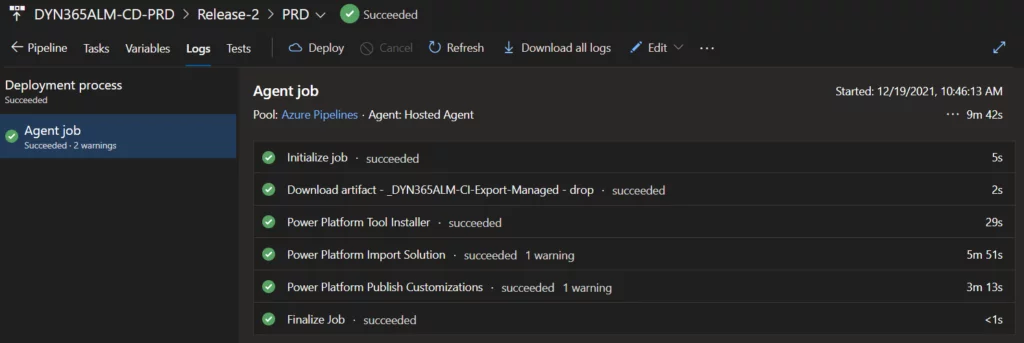 this image shows the release PRD success - Deploy PowerApps Solutions Using Azure DevOps