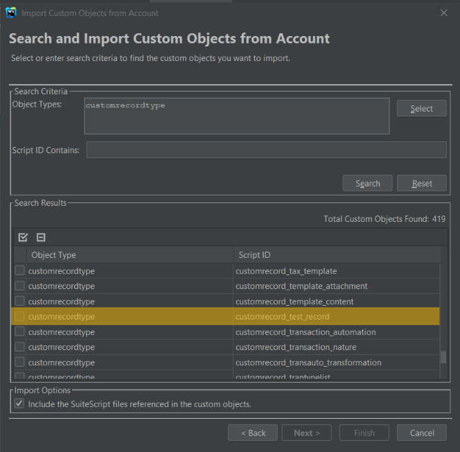 this image shows the Import custom object from NetSuite into WebStorm for customization