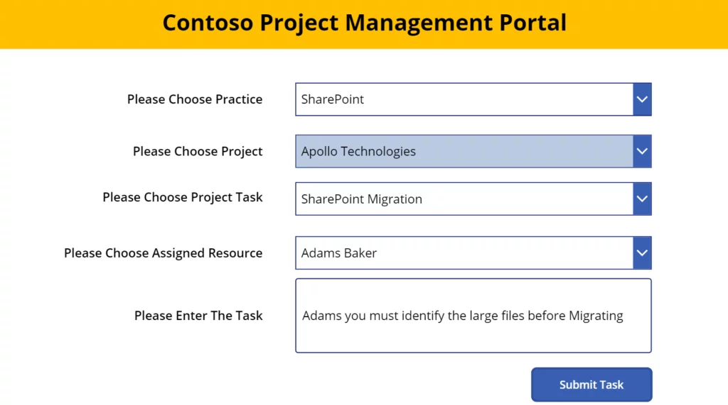 This image shows the contoso project managment portal - apollo technologies