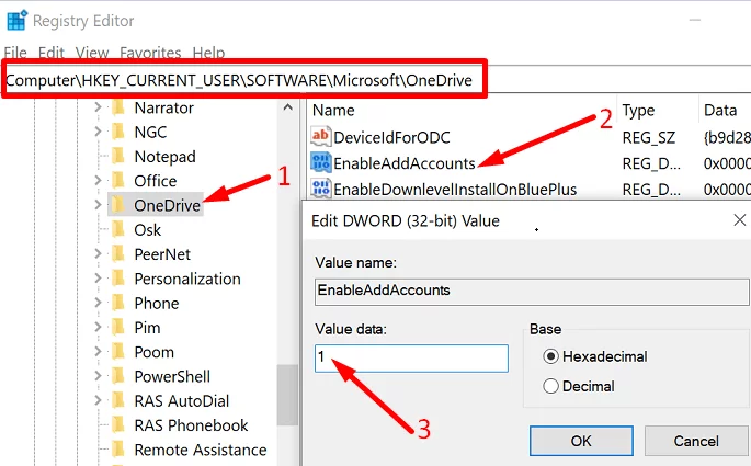 Infographic shows the Inject OneDrive Registry keys to fix the sync issue