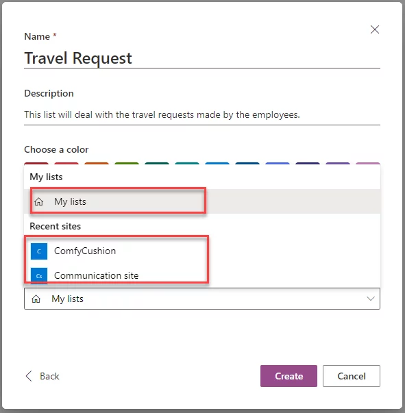 Infographics show Create SharePoint List separately