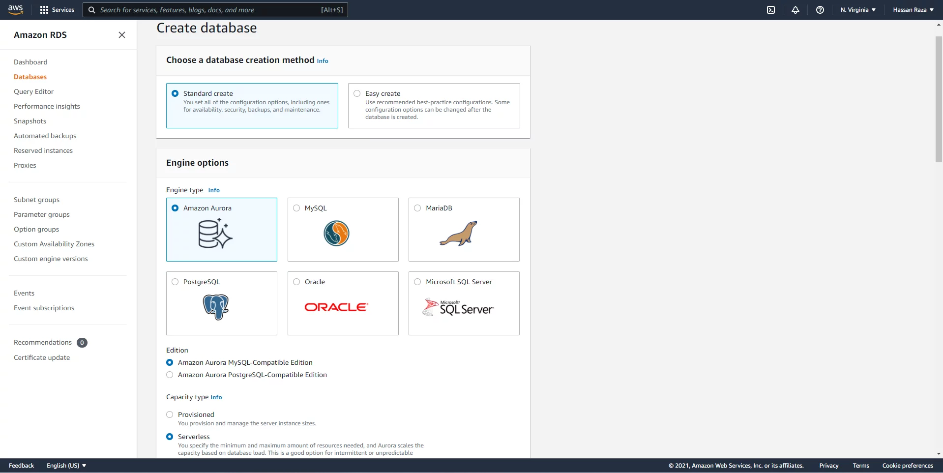 AWS RDS | Create database
