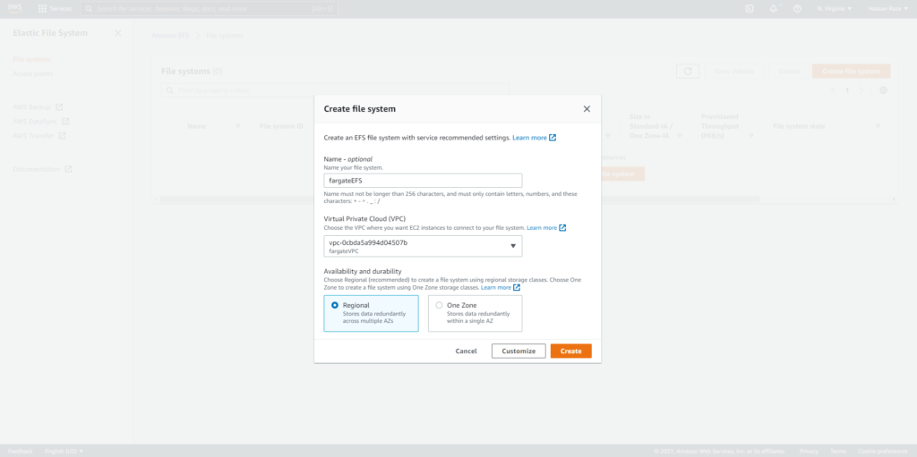 this image shows AWS EFS