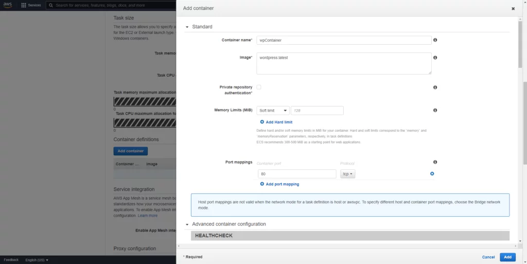 this image shows default WordPress listens on port 80 - Deployment of Serverless Containerized WordPress through AWS Fargate