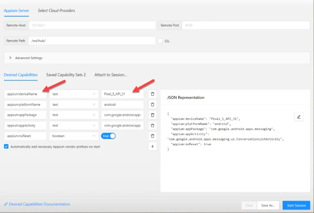 Infographic that Device name, here is an example of how you can set it: Appium Inspector