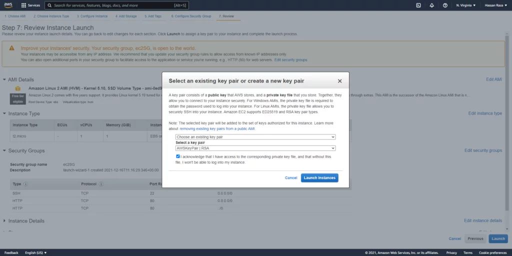 Infographic that show to access your instance, you will need a key