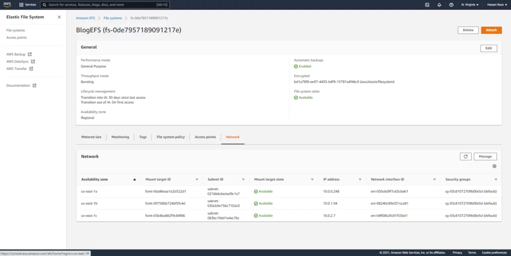 Infographic show the create the file system then add the efsSG security group.