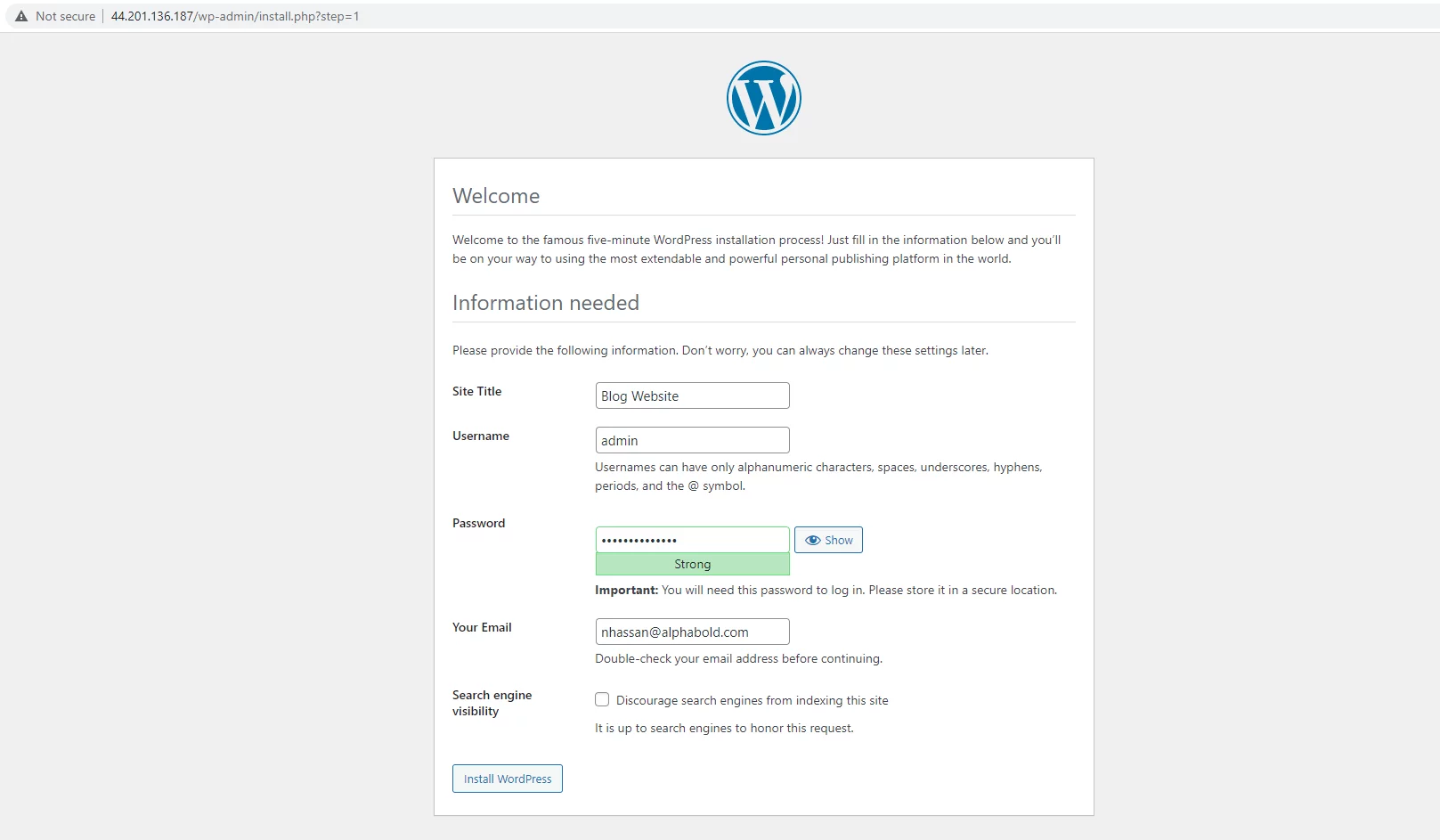 WordPress admin information