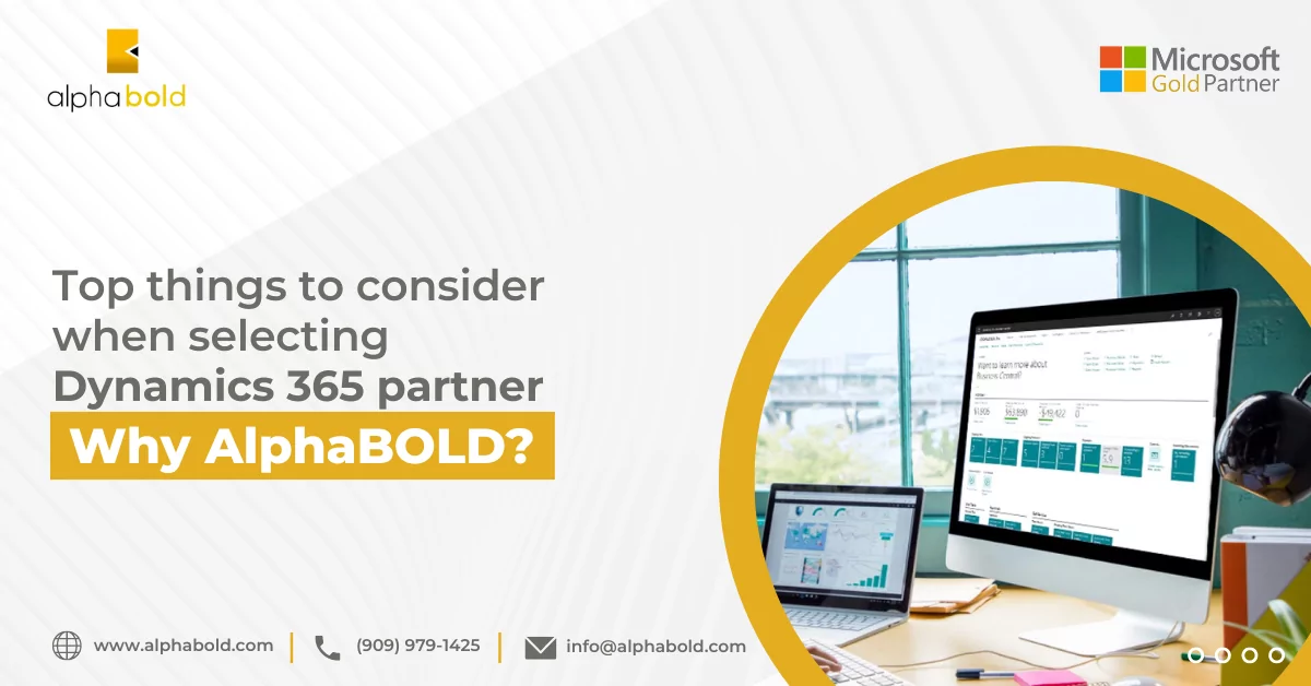 Infographic show the Choosing a Dynamics 365 Partner: Why AlphaBOLD?