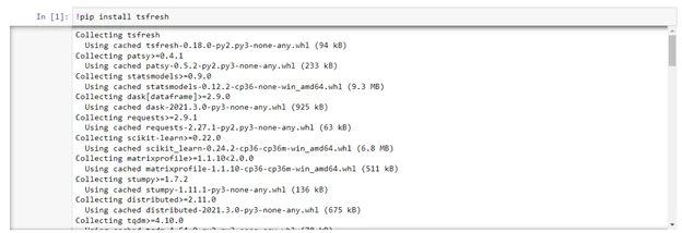 Infographic that shows first we need to install the tsfresh module using pip