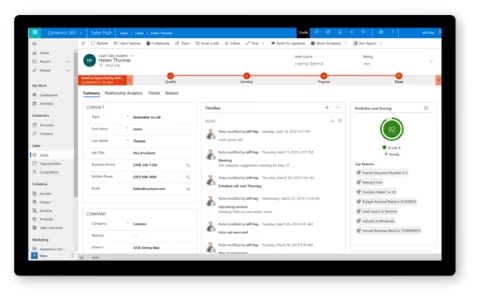 Infographic shows the features of Microsoft Dynamics Sales management
