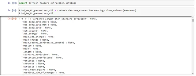 Infographic that shows code to identify all the features calculated by the tsfresh - Features for Machine Learning