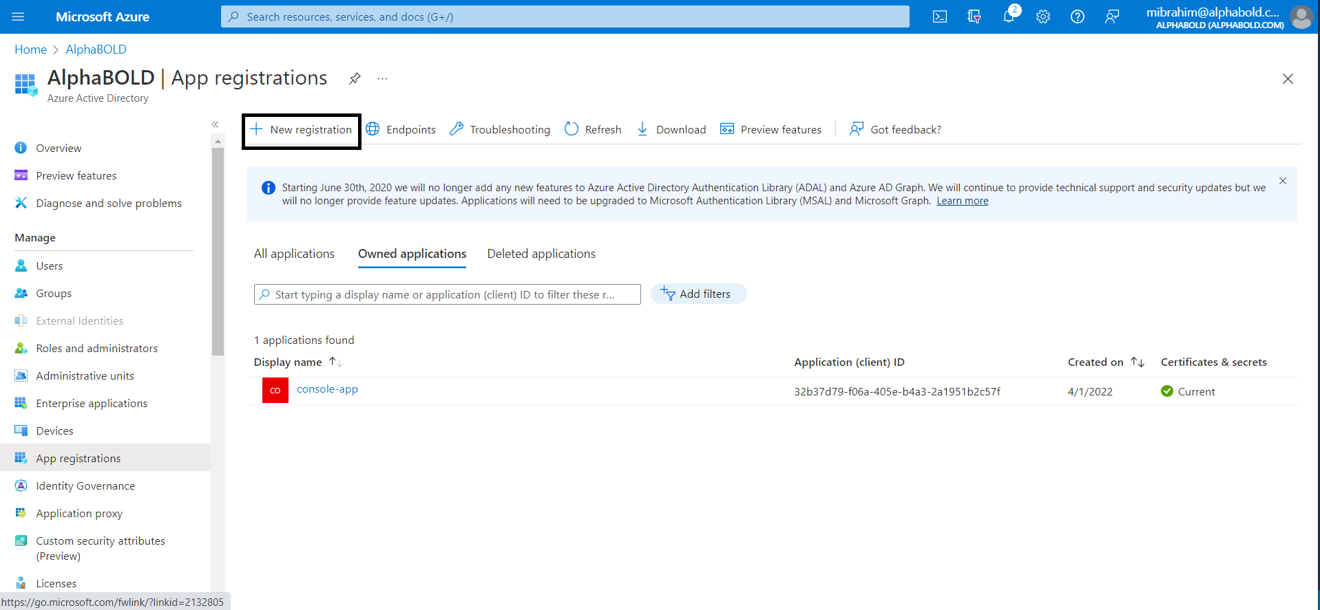 Go to Azure portal and search for Azure Active Directory