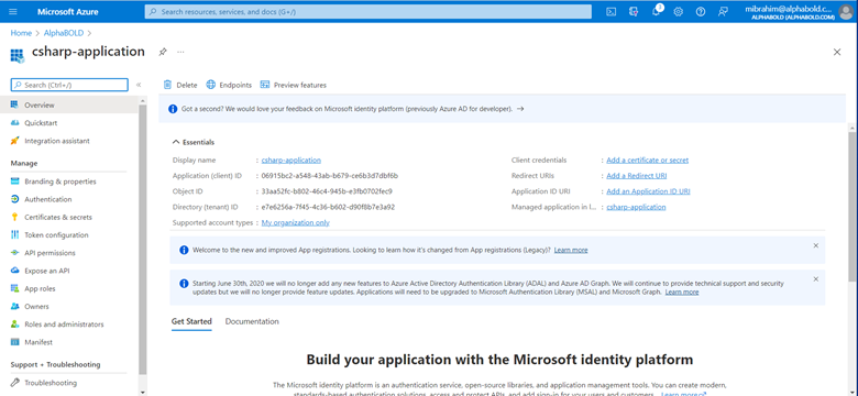Azure Active Directory application