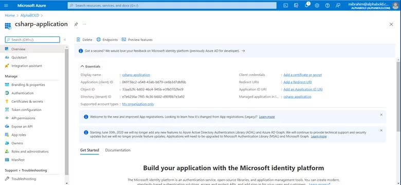 Azure Active Directory application