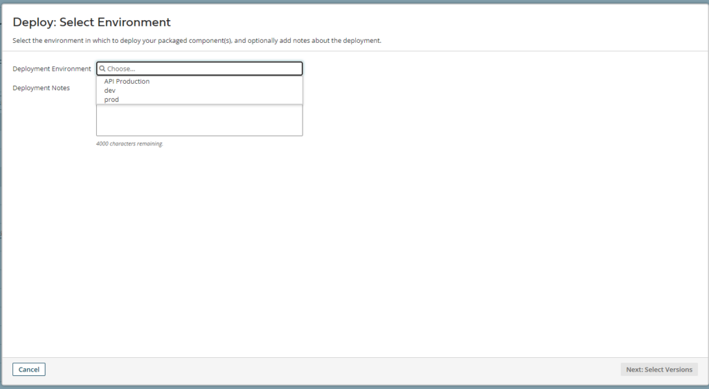 select environment - Creating A REST API By Importing A Boomi Process