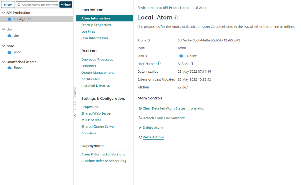 local atom - REST API By Importing A Boomi Process