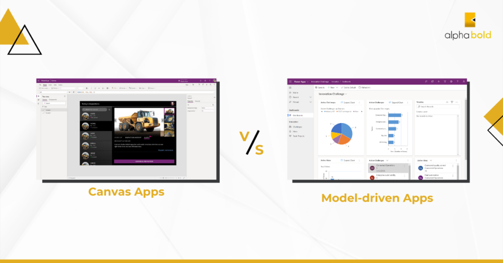 Infographic that shows a comparison between Canvas Apps and Model-driven Apps