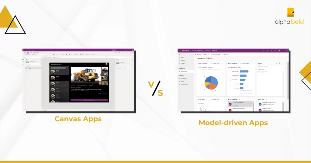 Infographic that shows a comparison between Canvas Apps and Model-driven Apps