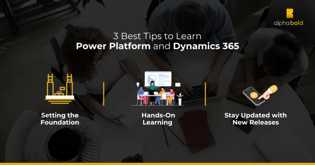 Infographic that shows the 3 Best Tips to Learn Power Platform and Dynamics 365