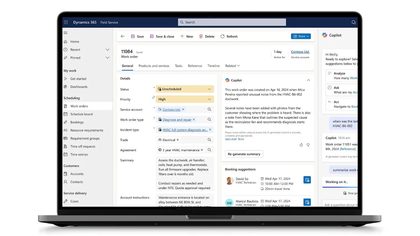 Streamline your field service tasks with Dynamics 365 Field Service and Copilot.