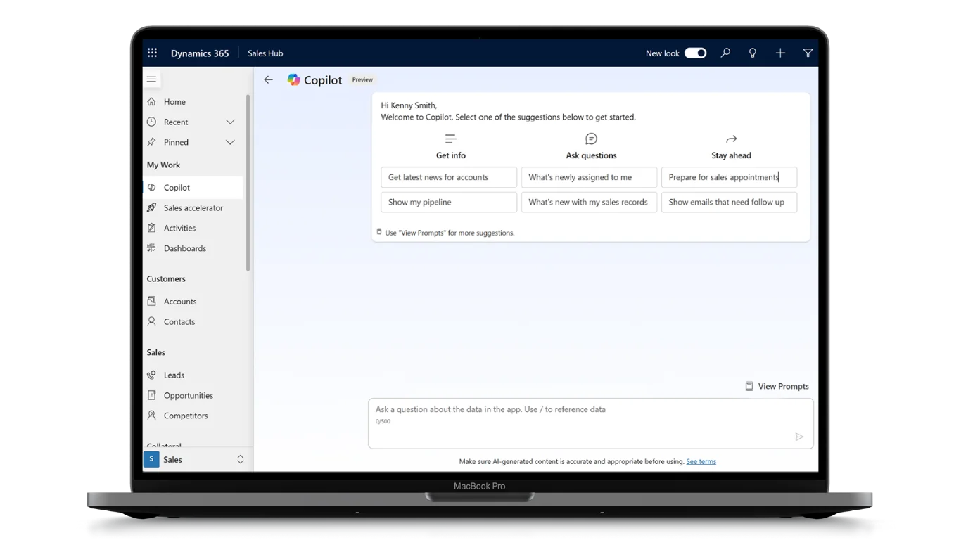 Image shows the Dynamics 365 Sales implementation: AI Copilot centralizes data, automates tasks, and boosts productivity for sales teams