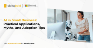 Infographic show the AI Play for SMBs - Applications, Myths, and Adoption Tips