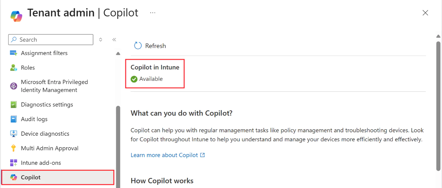 Copilot Admin view