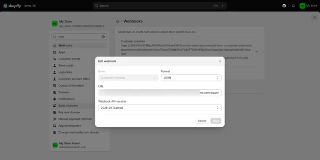 webhook for the Customer Creation event